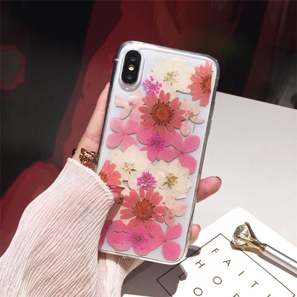 Hand Pressed Pink and White Flower iPhone Case - Picture 4 of 13